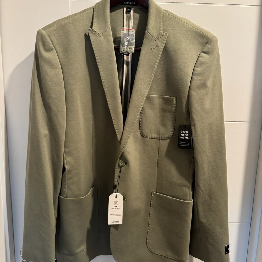Express Slim Solid Green Knit Suit Jacket 42R NWT - image 1